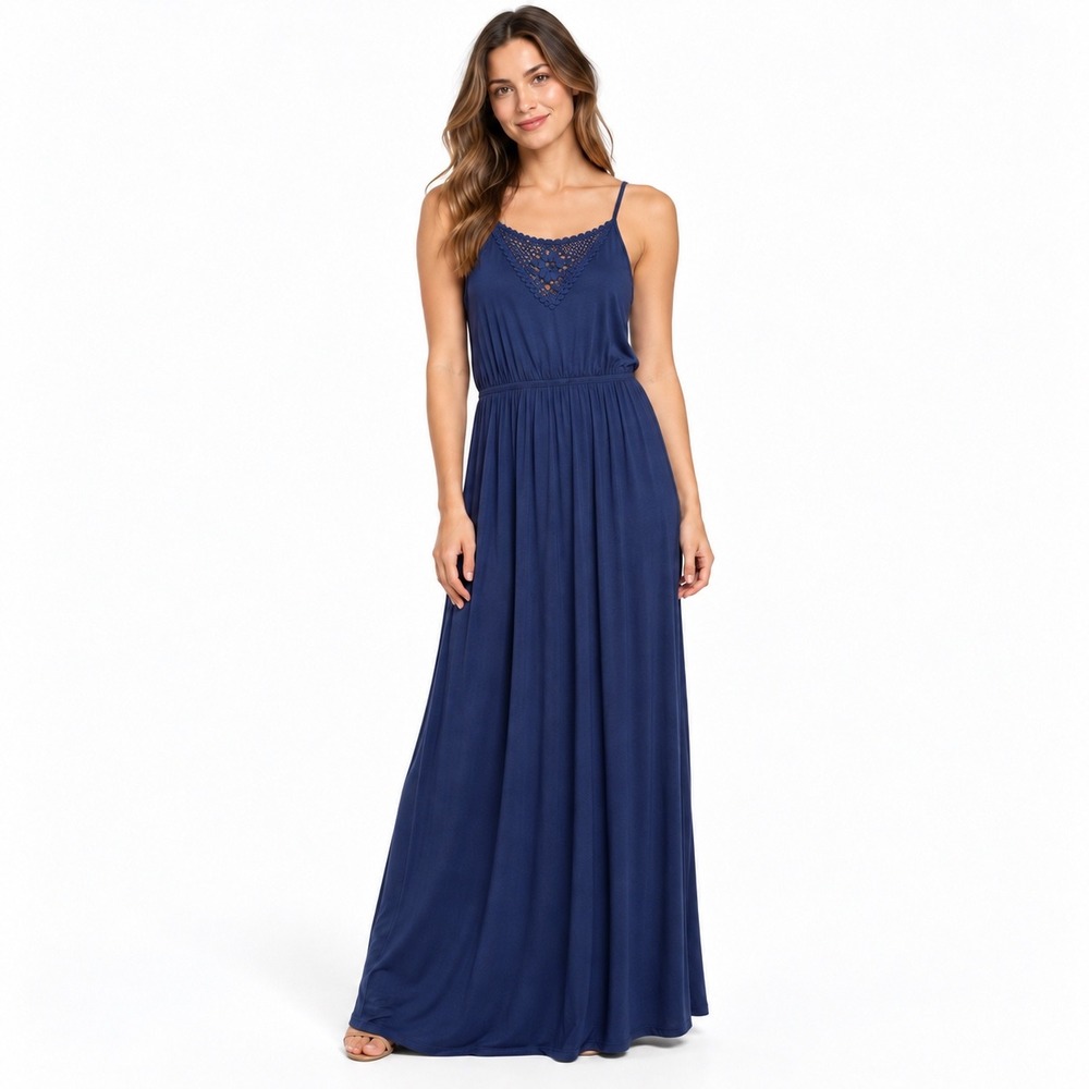 Banana Republic Navy Blue Crochet Neck Maxi Dress Sleeveless Small